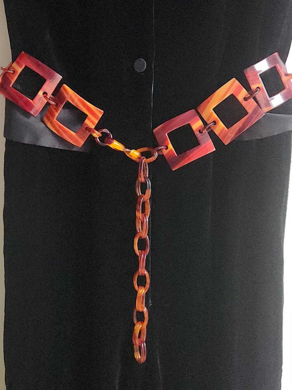 Vintage Lucite Tortoiseshell Square Link Adjustable Belt - OS